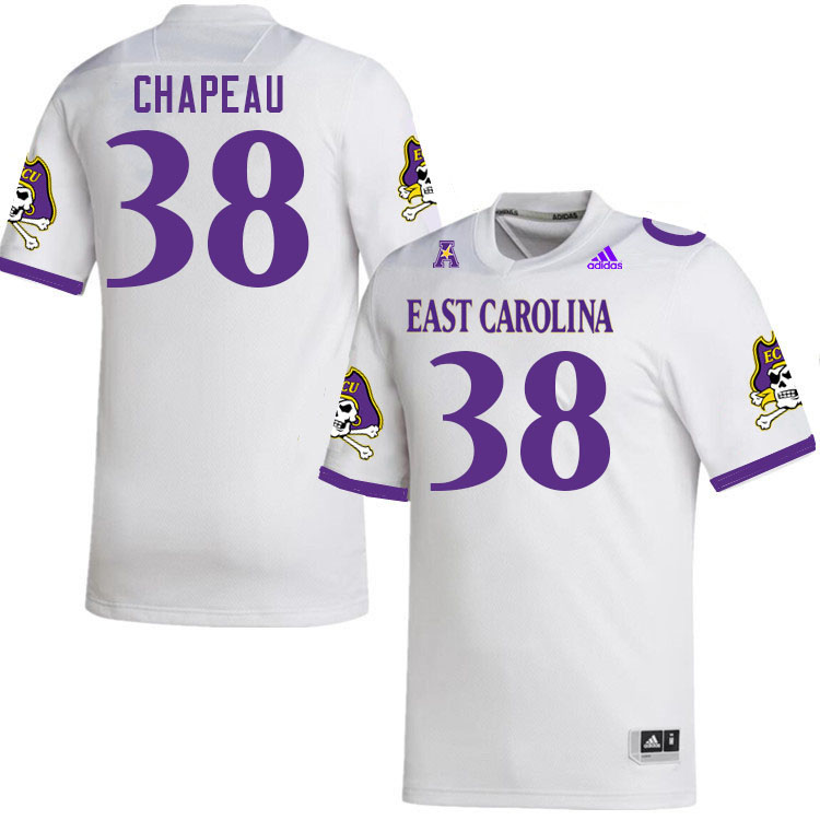 Men #38 David Chapeau ECU Pirates 2023 College Football Jerseys Stitched-White - Click Image to Close